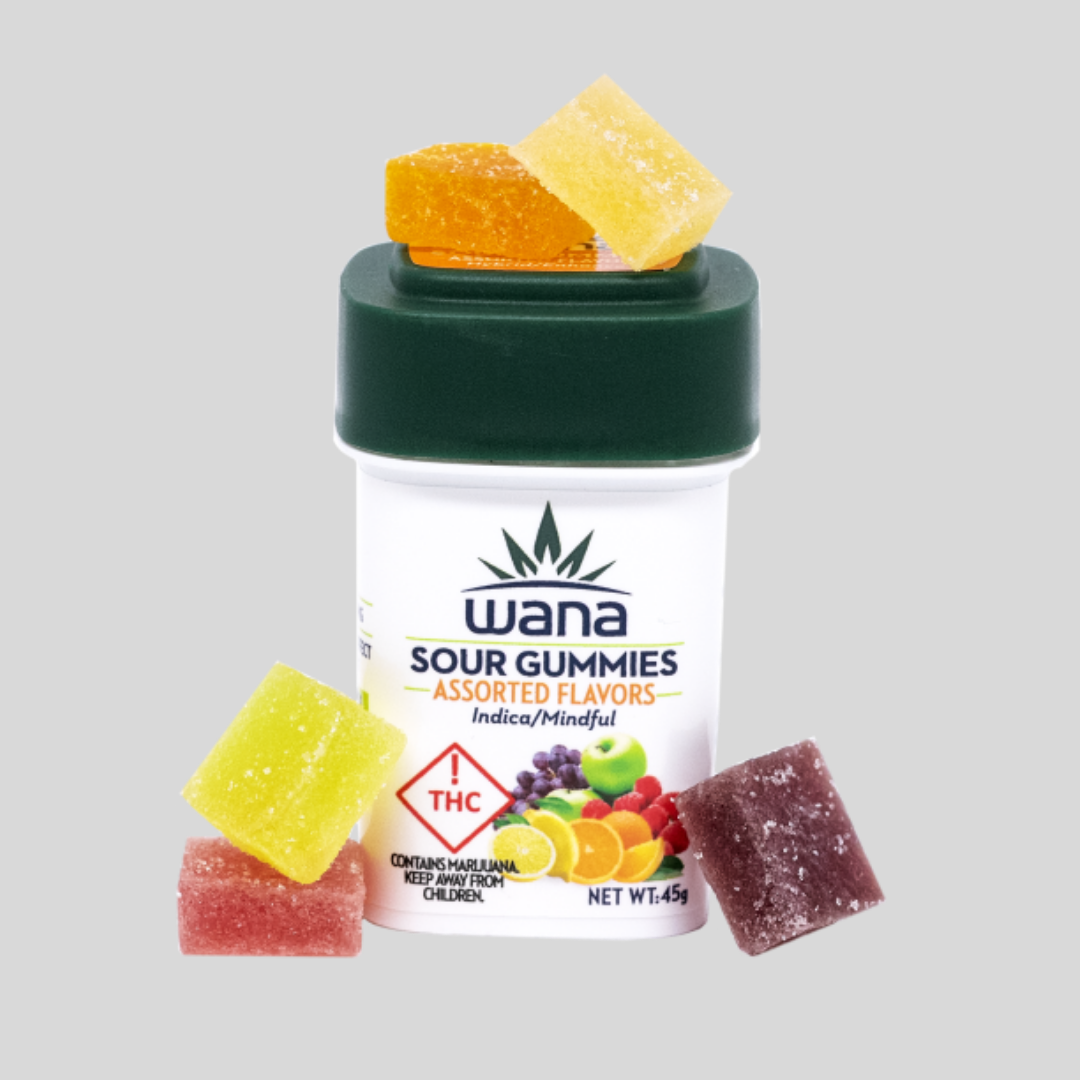 Cannabis gummies from Wana in various sour flavors that taste like real fruit 